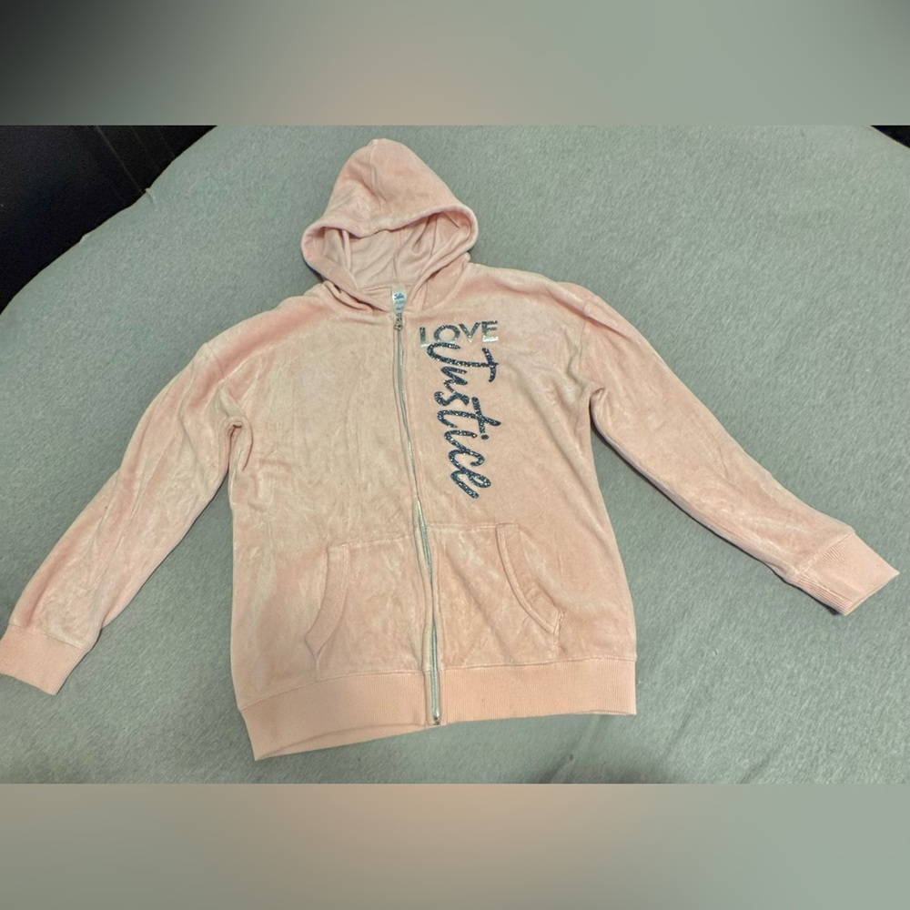 Justice Light Pink Velour zip up Hoodie. Great condition, clean.